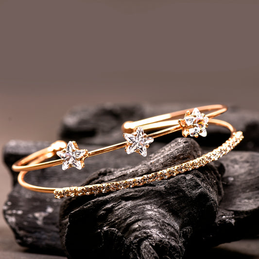 Ornapp Beautiful Golden Star Bracelet with Unique flower design| American diamond studded| Gift for her