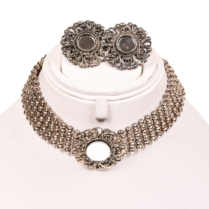 Ornapp Oxidized Circle Mirror Necklace set| High quality jewelry| Oxidized Range